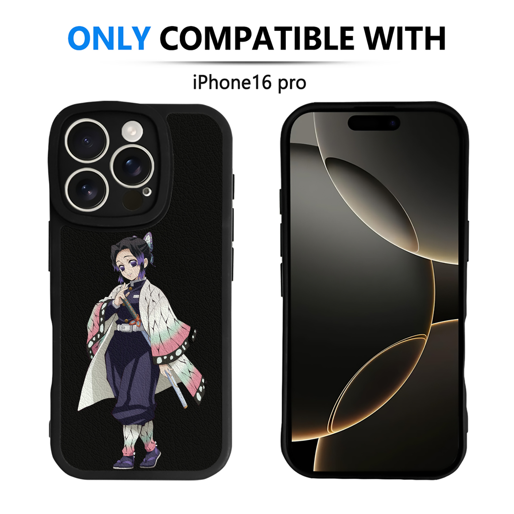 （画像用） 鬼滅の刃（きめつのやいば）蟲柱-胡蝶 しのぶ／こちょう しのぶ Kochou Shinobu 【iPhone 16シリーズ対応】シリコンスマホケース（レザー調） 材質：シリコン